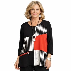 Ali Miles Lagenlook Artwear Architectural Colorblock Top Black White Red S